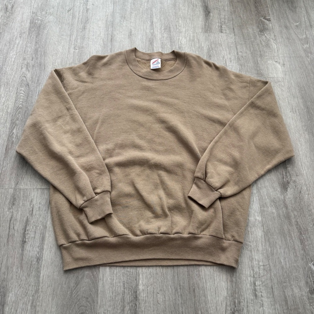Vintage Jerzees Men XL Tan Brown blank Crewneck Sweatshirt Made in USA